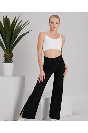 SHEVEGA Black High Waist Wide Leg Ripped Flare Jeans Wide Leg Jeans