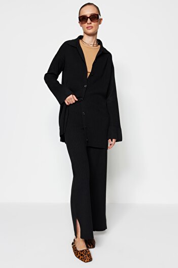 Trendyol Modest Μαύρο Σετ Ζακέτα και Παντελόνι Πλεκτά - Σχιστό Λεπτομέρεια TCTAW23US00028