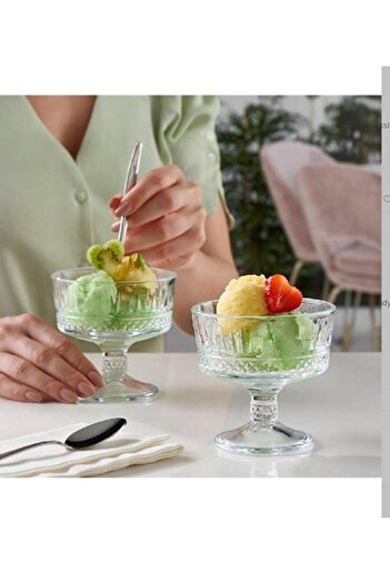 Paşabahçe Set of 6 Original Elysia Footed Crystal Dessert Ice Cream Presentation Bowl Pudding Plate