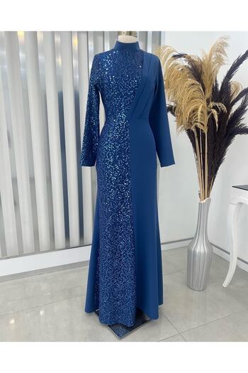 Surikka Βραδινό φόρεμα με παγιέτες Azalea Hijab Indigo