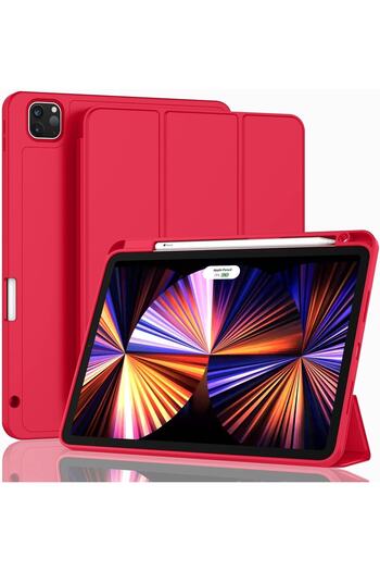 UnDePlus Apple Ipad Pro 12.9 4th Generation and 3rd Generation Case with Pen Charge Pen Compartment 2018 - 2020 Red