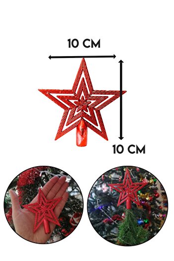 Parti dolabı 10cm Red Christmas Pine Tree Hill Star New Year Metallic Hill Ornament Star