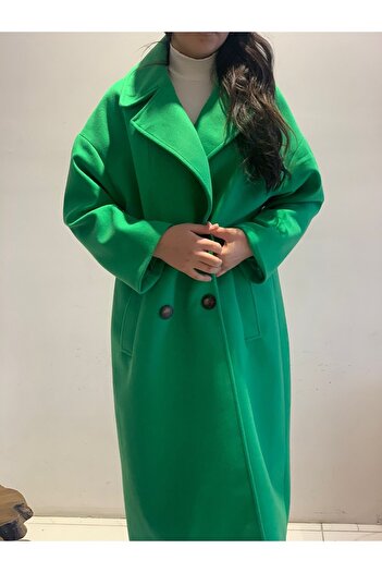 AYHAN Double Breasted Collar Coat with Double Pockets and Buttons