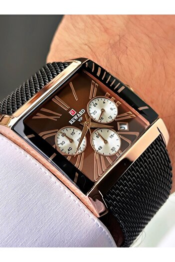 Reward Black Color Rose Gold Square Model Men's Wristwatch