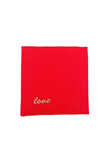 ge living Love Patterned Red Linen Serving Napkin 45 X 45