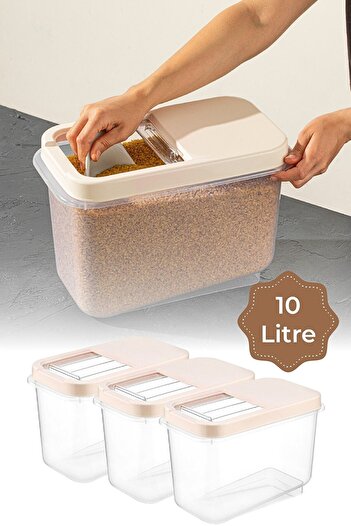 Akkoyunlu home 3lü Set Multibox Maxi Saklama Kabı Kaydırak Kapaklı 1x(5 Litre, 7,5 Litre, 10 Litre) Krem