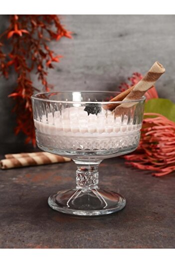 Paşabahçe Set of 6 Original Elysia Footed Crystal Dessert Ice Cream Presentation Bowl Pudding Plate
