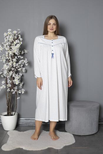 SEBOTEKS Cămașă de noapte pentru mamă, 100% bumbac, sezonieră, din bumbac pieptănat, cu mânecă lungă, mărime mare, 1330