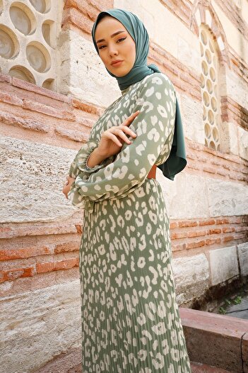 InStyle Φόρεμα Hijab Chiffon 2015 με Ζώνη Πλισέ - Χακί