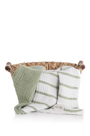Caline Baby 4 Layer Muslin Blanket 120x120cm - Green Striped