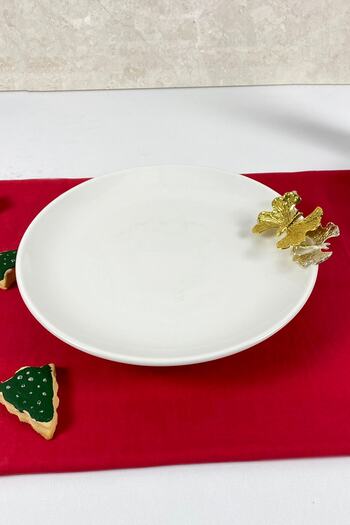MAY HOME Porcelain Footed Serving Plate (with gold Butterfly Detail)