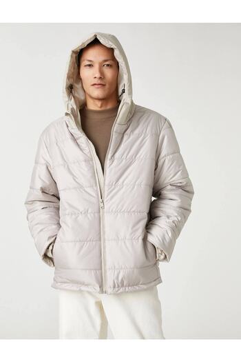 Koton Einfache Pufferjacke, Kapuze, Taschendetail, Reißverschluss
