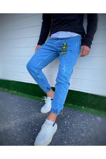 Oliggopol Ανδρικό τζιν Boyfriend Jogger με μπλε ελαστικό πόδι