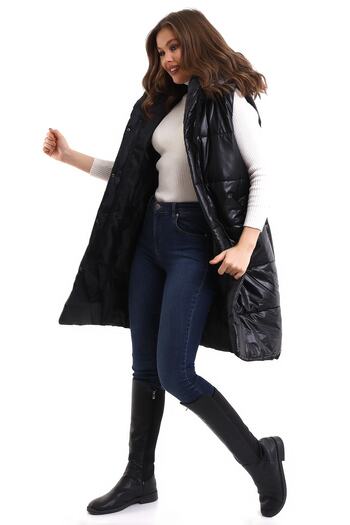 winmoda Women's Long Vest Hooded Inner Lined Pocket
