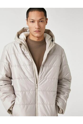 Koton Einfache Pufferjacke, Kapuze, Taschendetail, Reißverschluss