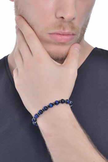LABALABA Men's Smoky Blue Tiger's Eye Natural Stone Bracelet