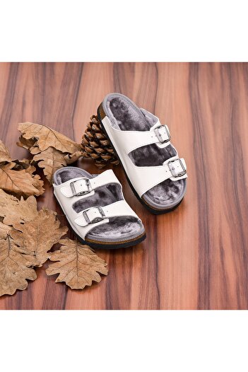 Moosefield Genuine Leather Cream Furry Slippers