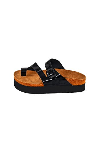 Moosefield Genuine Leather Black Women's Slippers