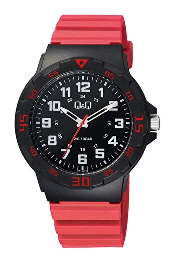 Q&Q Red Men's Wristwatch Silicone 10atm Waterproof Japan Quartz Vr18j013y