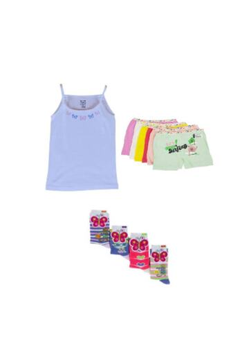 Tutku Tricou pentru fete 6 bucăți cu bretele șir, 6 bucăți boxeri imprimați, set 6 bucăți șosete