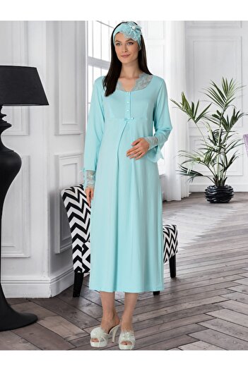 Mecit 5312 Turquoise Maternity Nightgown Long Sleeve