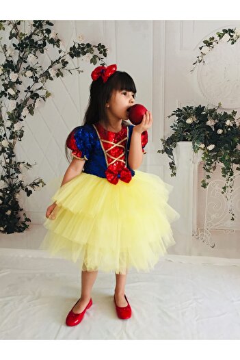 Baharca Kids Kız Çocuk Sarı Pamuk Prenses Özelgün Doğum Günü Abiye Elbise
