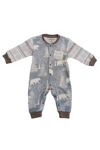 Aziz Bebe Snowflake Patterned, Footless Jumpsuit with Snap Fasteners (without booties)