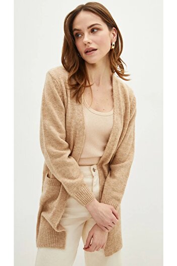 LC Waikiki Shawl Collar Plain Pocket Detailed Women's Knitwear Cardigan