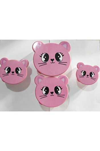 HOBBY LİFE Zoo - Set of 4 Pink Cat Storage Containers