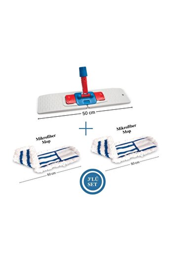 Flora Endüstriyel Nemli Mop Aparatı 50 Cm Ve 2 Adet Mikrofiber Nemli Mop 50 Cm Seti