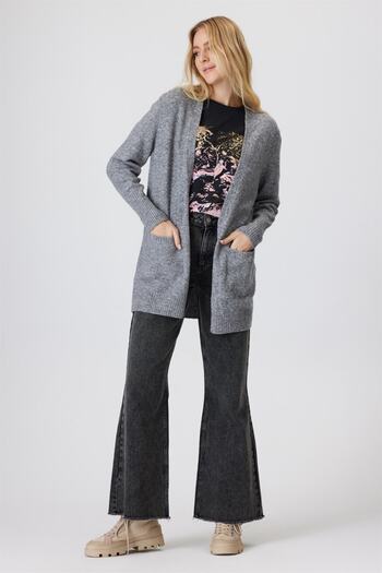 Lee Cooper Smiley Women's Cardigan, Gray Melange