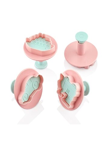 Bayev 3131 4-Piece Play Dough And Cookie Cutter Car Airplane Train Ship