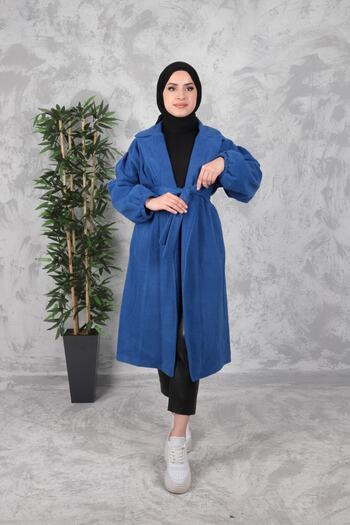 Aranlı tekstil Belted Women's Hijab Coat with Gathered Sleeves