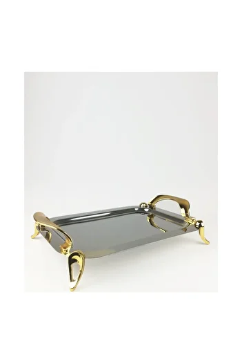 ÖZLİFE Ecrin Large Size Standing Gold Tea Tray Tray Presentation Tray