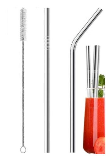 WAPPA Steel Straw Stainless Steel Metal Soft Drink Straw and Straw Cleaning Brush Set