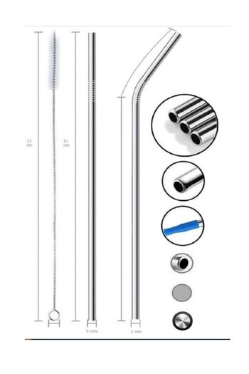 WAPPA Steel Straw Stainless Steel Metal Soft Drink Straw and Straw Cleaning Brush Set