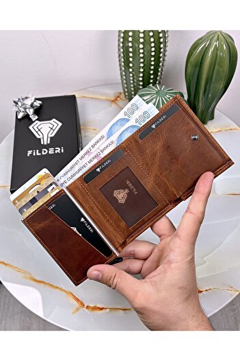 Fil Deri Mechanism Men's Wallet Genuine Leather Antique Hazelnut Color 2001