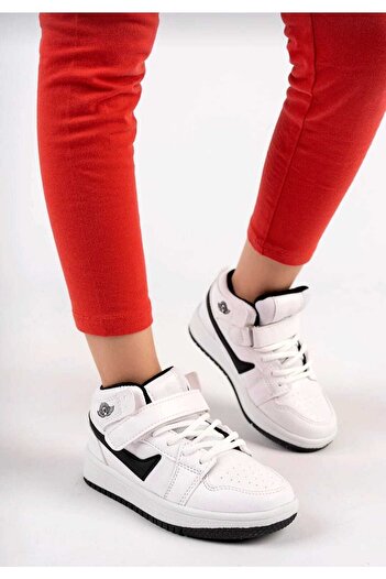 Lambırlent Mevsimlik Boğazlı Cırtlı Kız Erkek Unisex Çocuk Basket Beyaz Siyah Spor Ayakkabı