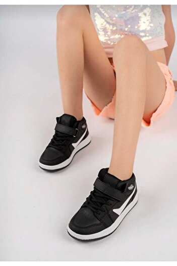 Lambırlent Seasonal High-Rise Waterproof Velcro Girls Boys Unisex Children Basket Black Sports Shoes