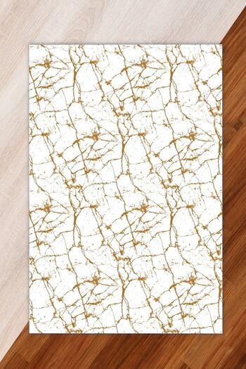 Miray Tekstil Silk Velvet Gold Color Marble Pattern Elastic Carpet Cover