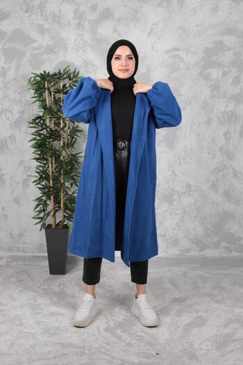 Aranlı tekstil Belted Women's Hijab Coat with Gathered Sleeves