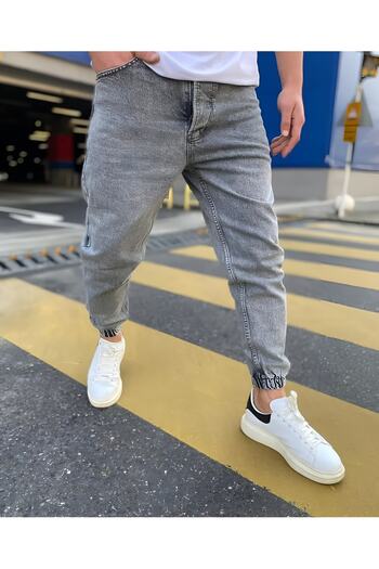 Oliggopol Men's Stony Gray Elasticized Legs, Lycra-free Boyfriend Jogger Jeans