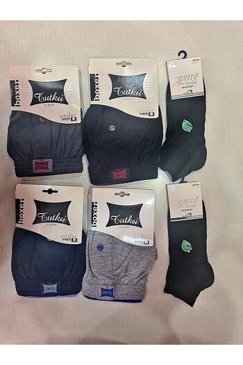Tutku 4' Pack of 100% Cotton Boxers with 2 Quality Bamboo Socks as a Gift