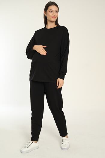 Miss Dünya Lissa Black Loose-Fit Maternity and Maternity Tracksuit Set