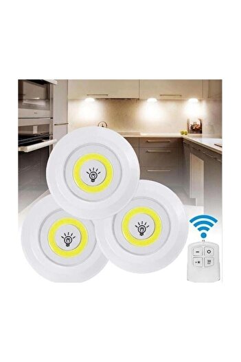 NEWSTORE HOME Uzaktan Kumandalı Yapışkanlı Kablosuz Pilli Led 3'lü Spot Lamba