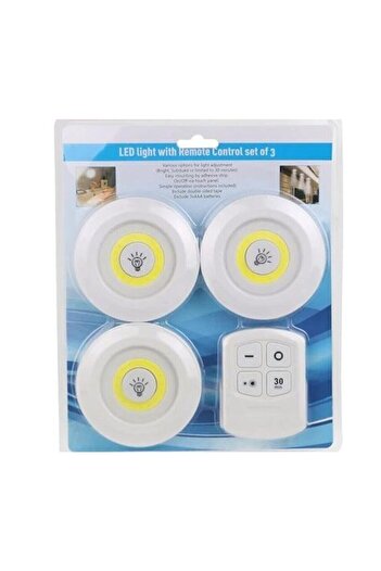 NEWSTORE HOME Uzaktan Kumandalı Yapışkanlı Kablosuz Pilli Led 3'lü Spot Lamba