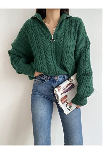 Dilvin 1222 Pulover cu fermoar cu guler pentru camioner-verde