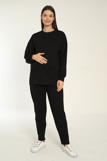 Miss Dünya Lissa Black Loose-Fit Maternity and Maternity Tracksuit Set