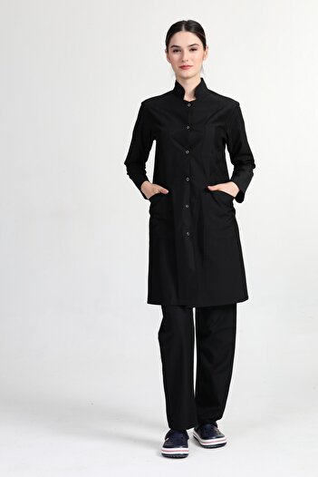 BAŞAK Γυναικεία μαύρη ποδιά Hijab Judge Collar Doctor Nurse Jersey κοστούμι (ύφασμα αλπακά)