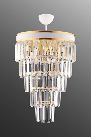 KUZEY AYDINLATMA Çağla 6 Lı Beyaz Beş Katlı Modern Kristal Avize